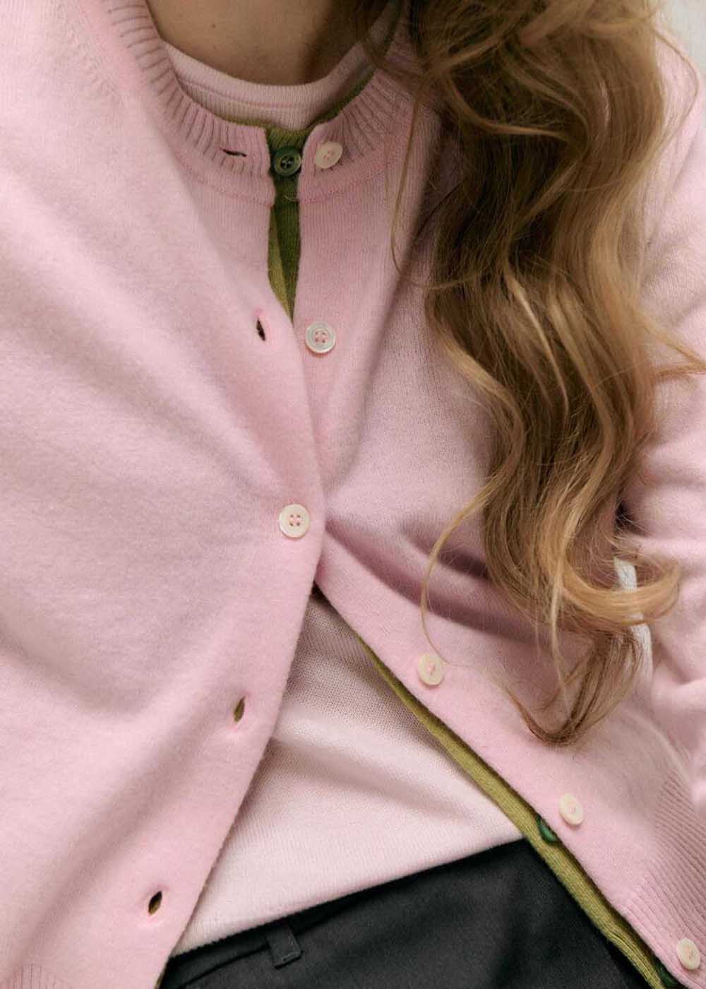 Pink Round-Neck Wool Cardigan