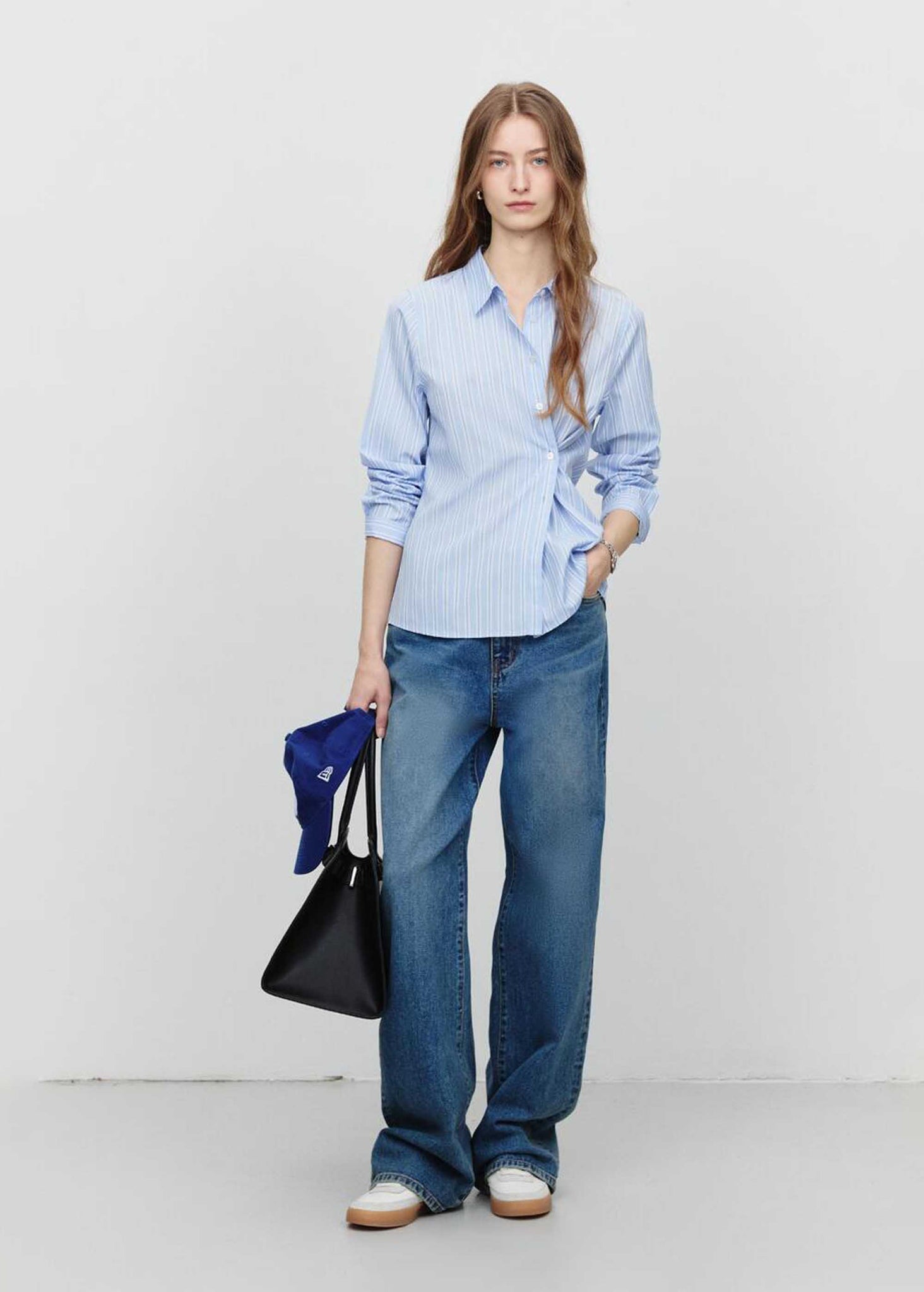 Blue Striped Two-Way Button-Up Shirt
