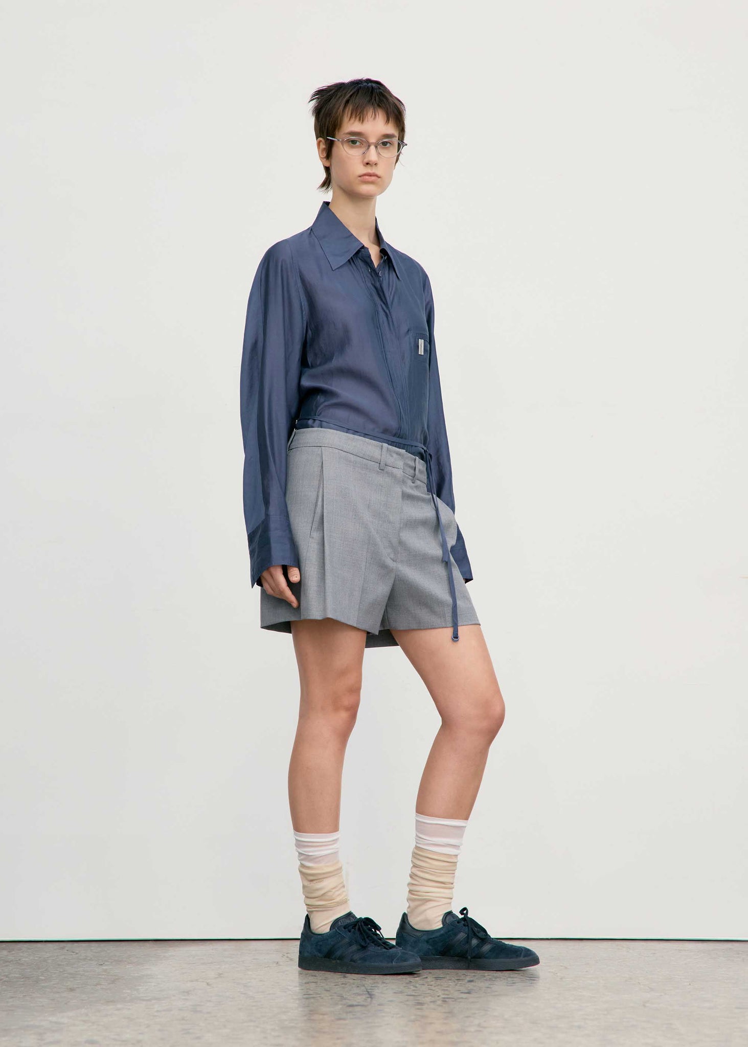 Navy Semi-Sheer Belted Shirt