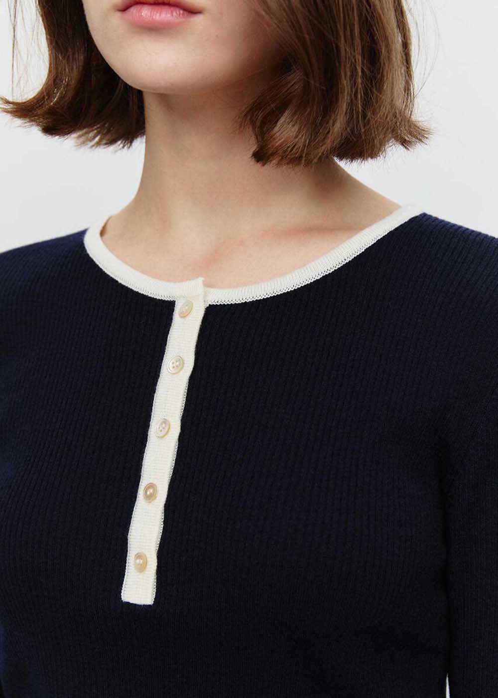 Black Rib-Knit Henley