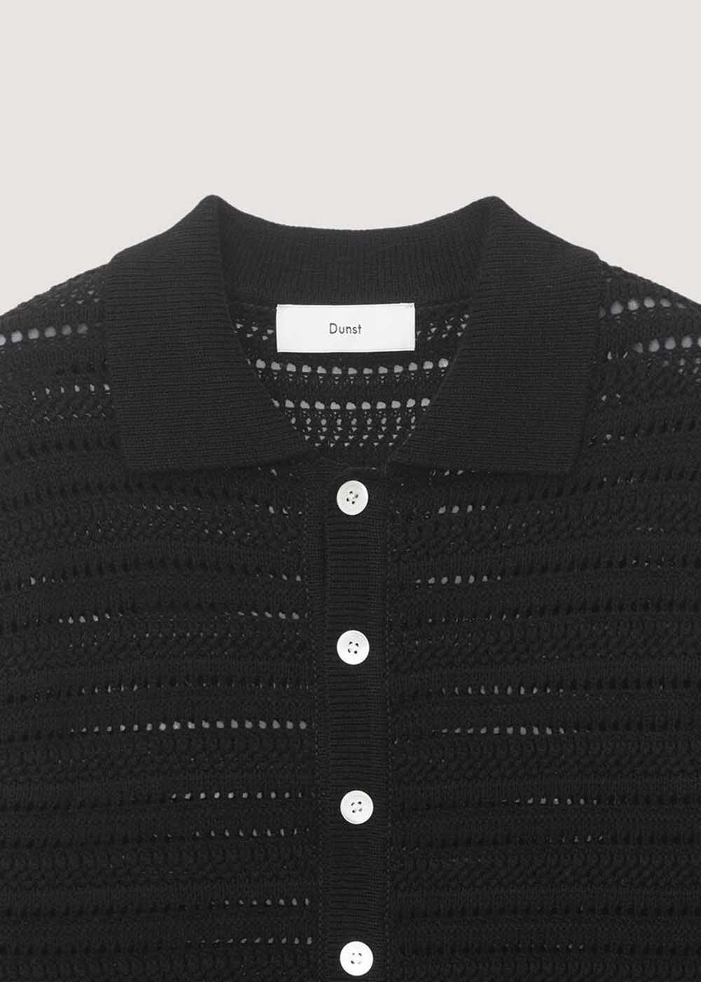 Black Open-Knit Collared Cardigan