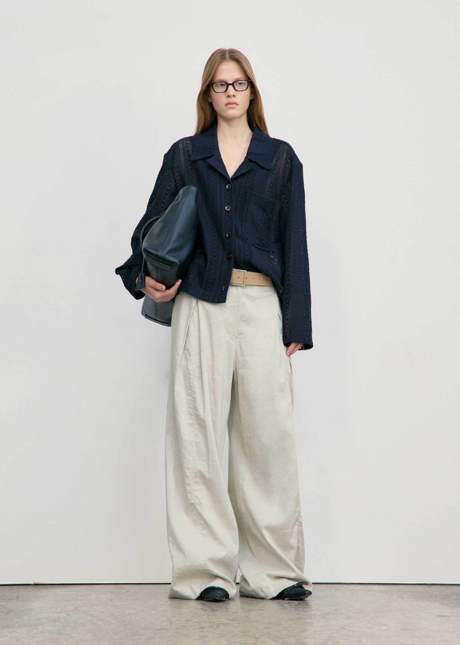 Beige Deep Tuck Wide Linen Trousers