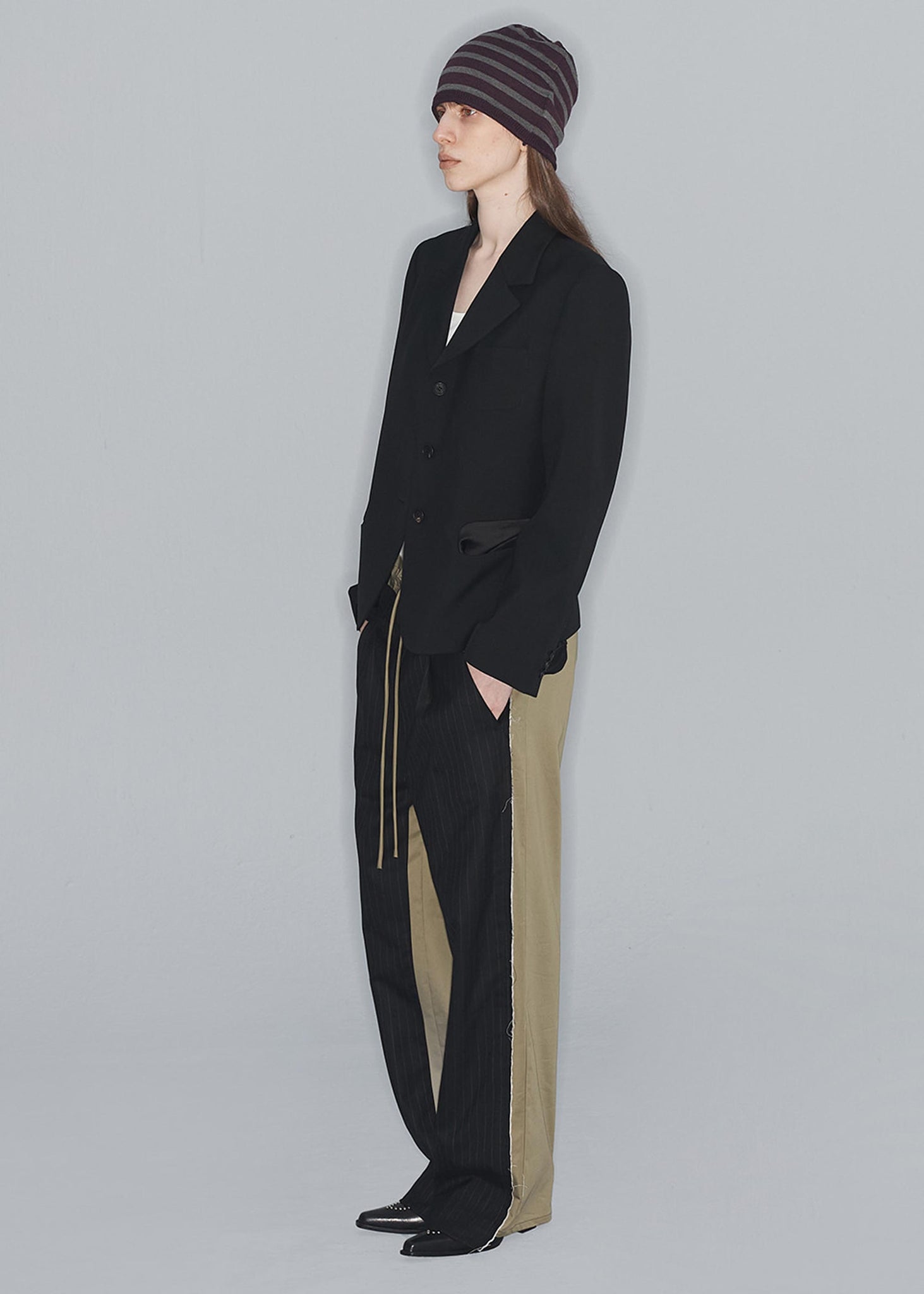 Black and Khaki Relaxed Faux Trousers