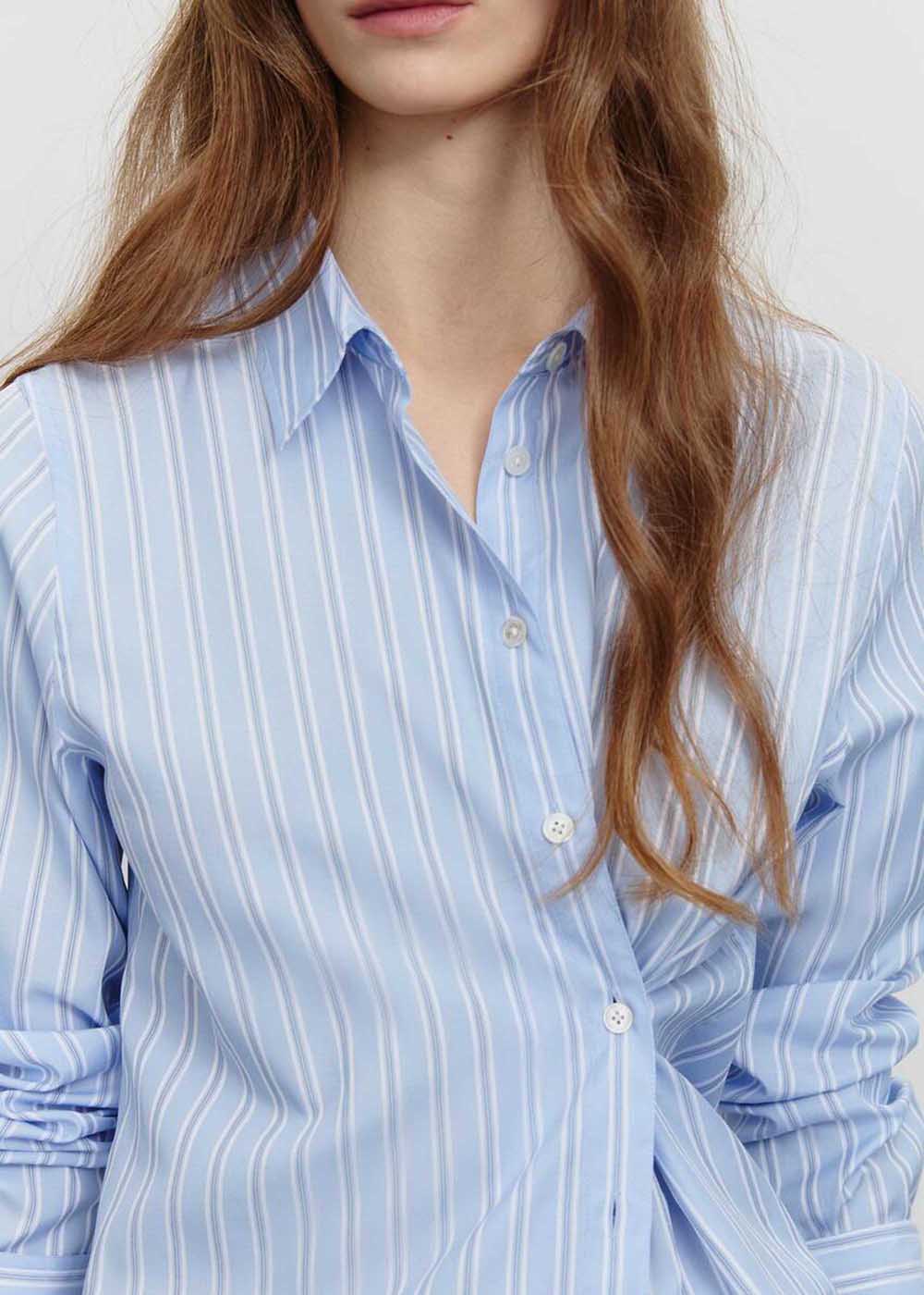 Blue Striped Two-Way Button-Up Shirt