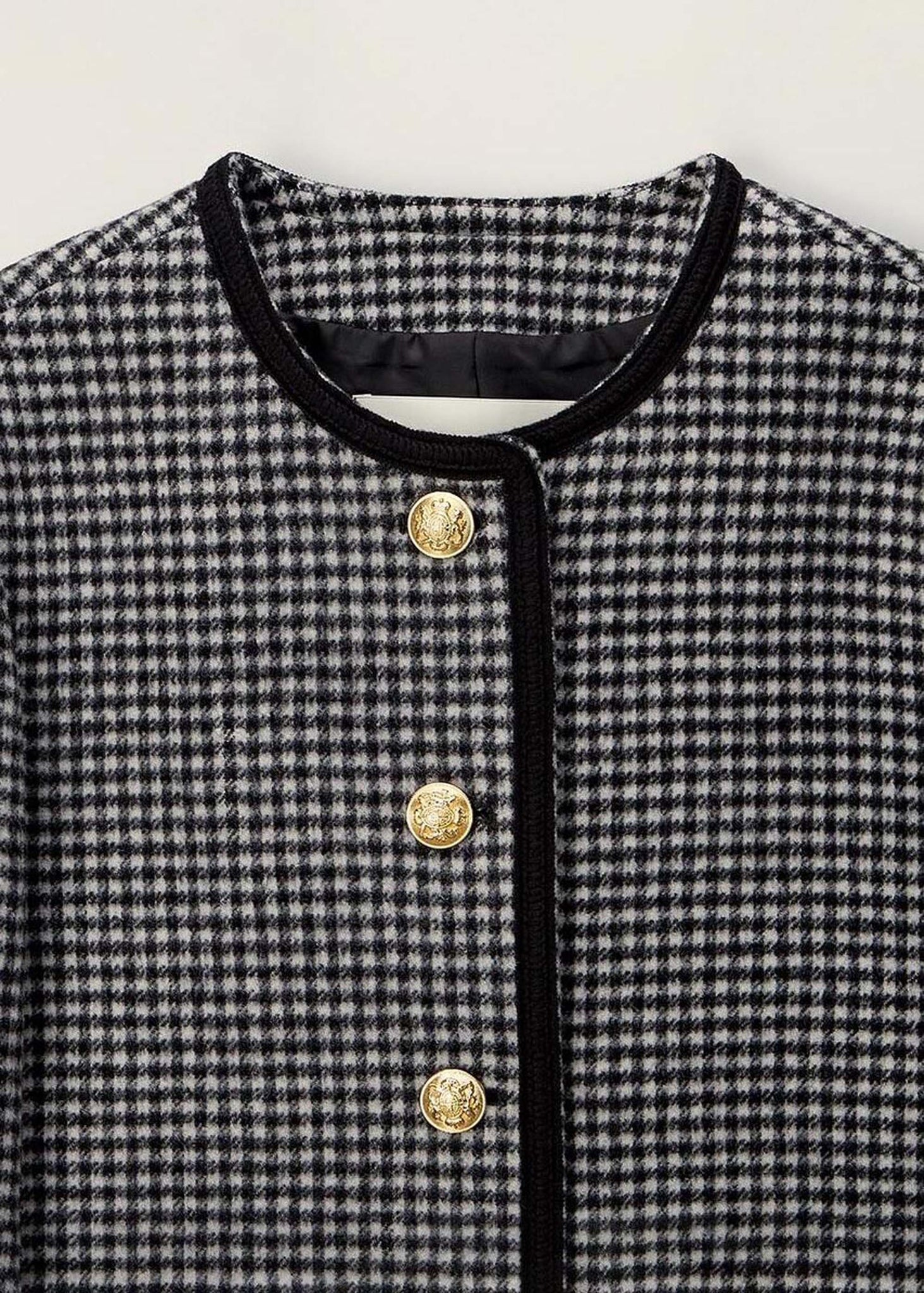 Black and White Tweed Collarless Jacket