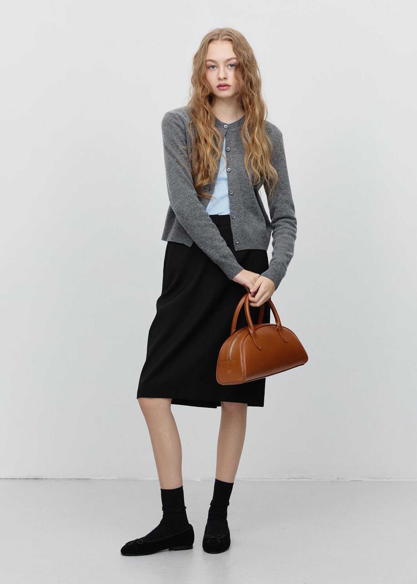 Grey Round-Neck Wool Cardigan