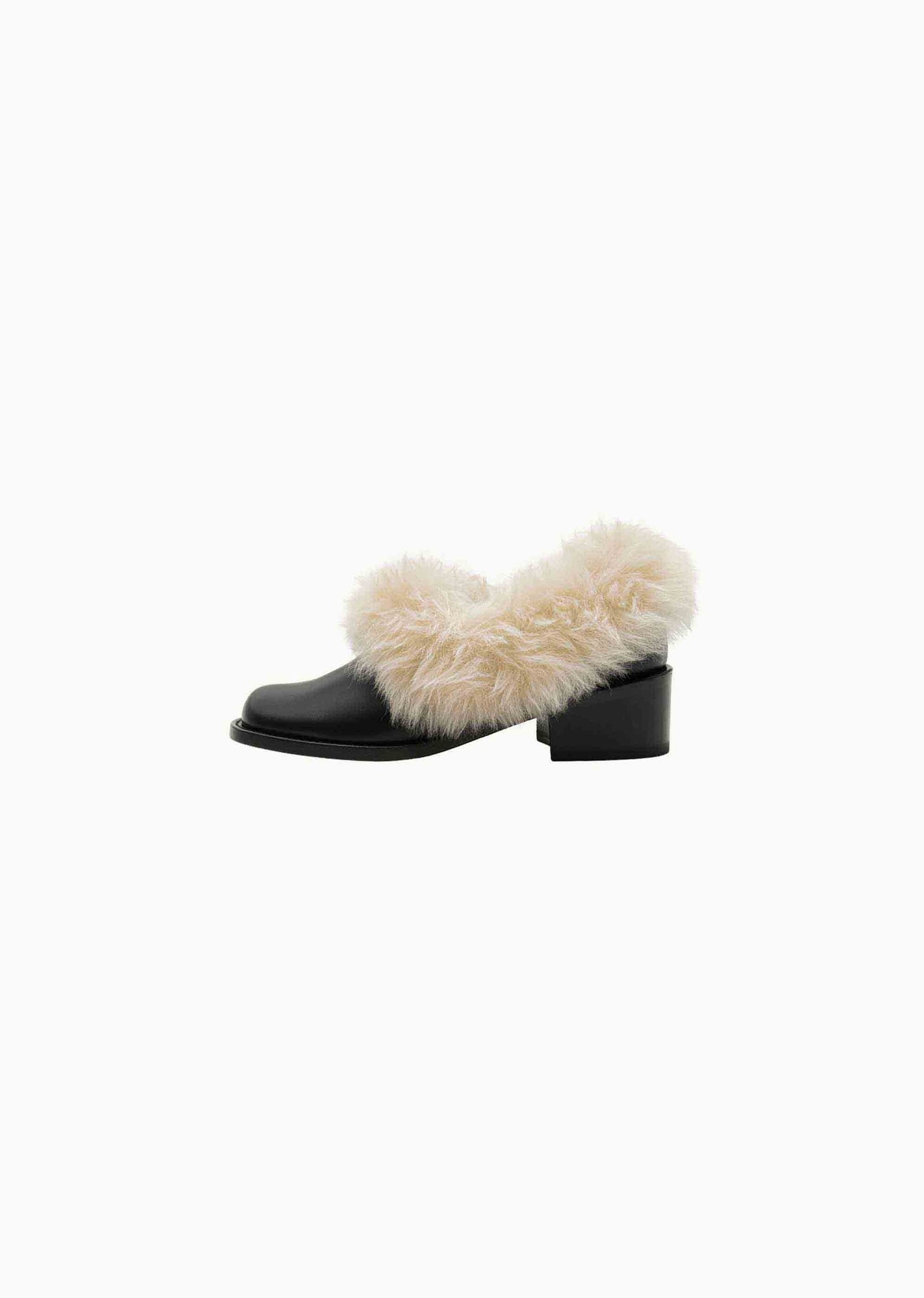 Black Fuzzy Heeled Loafer