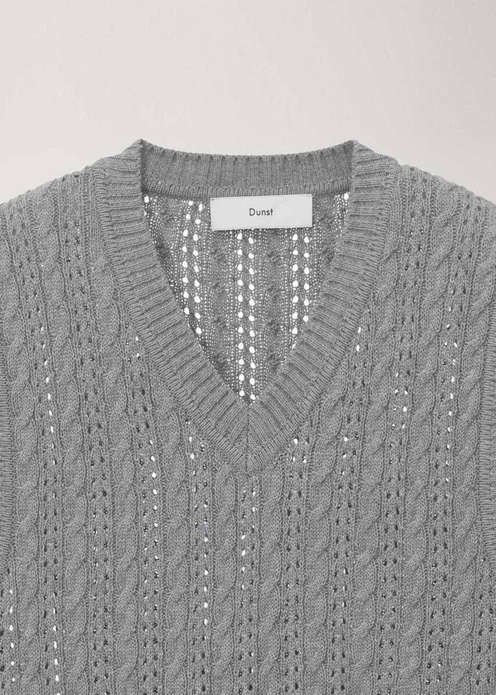 Grey Crochet-Knit V-Neck Vest