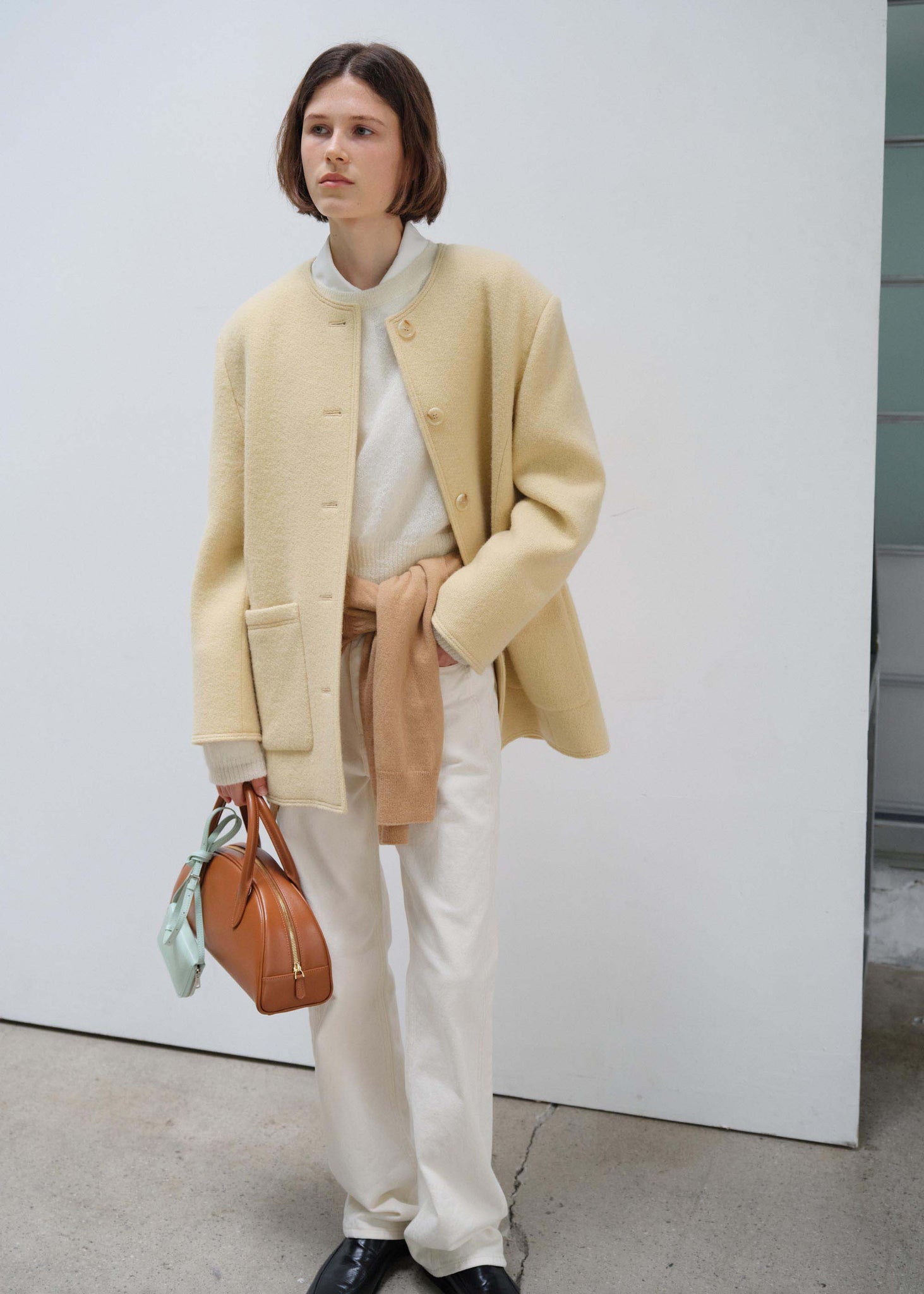 Pale Yellow Collarless Jacket