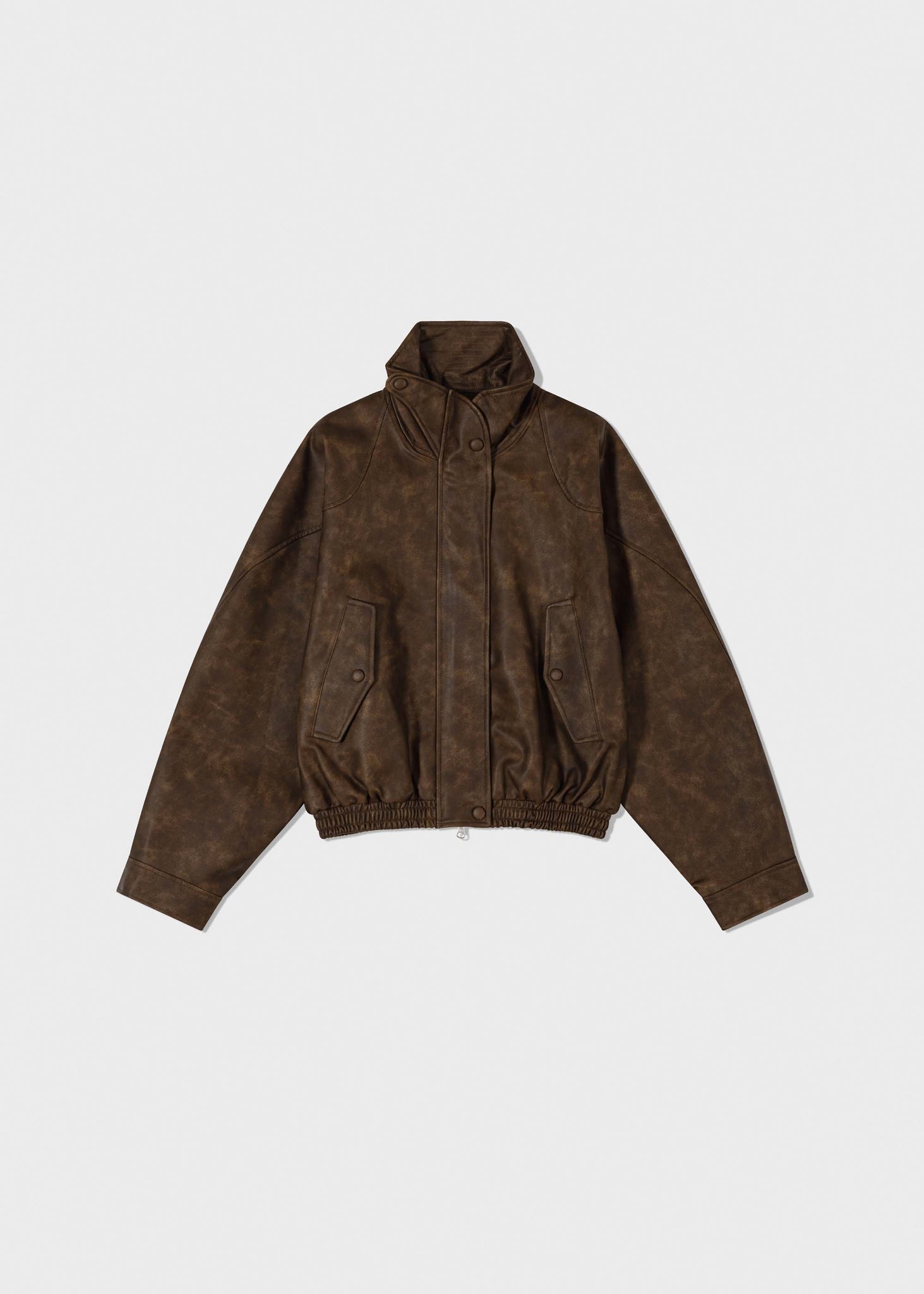 Brown High Neck Bomber Jacket