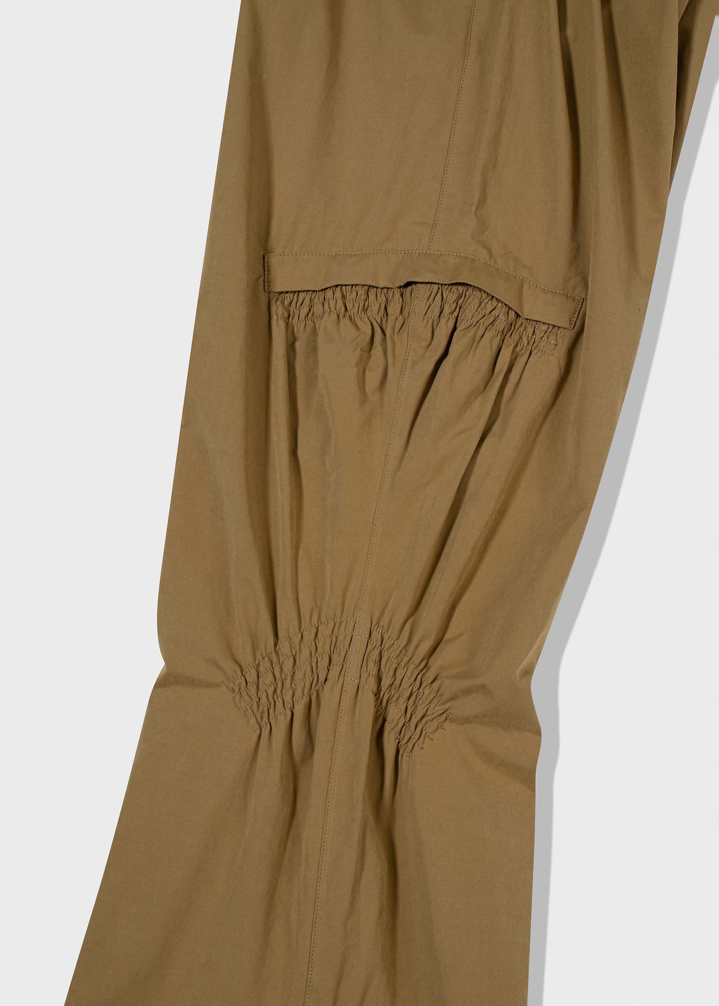 Beige Wide-Leg Shirred Pants