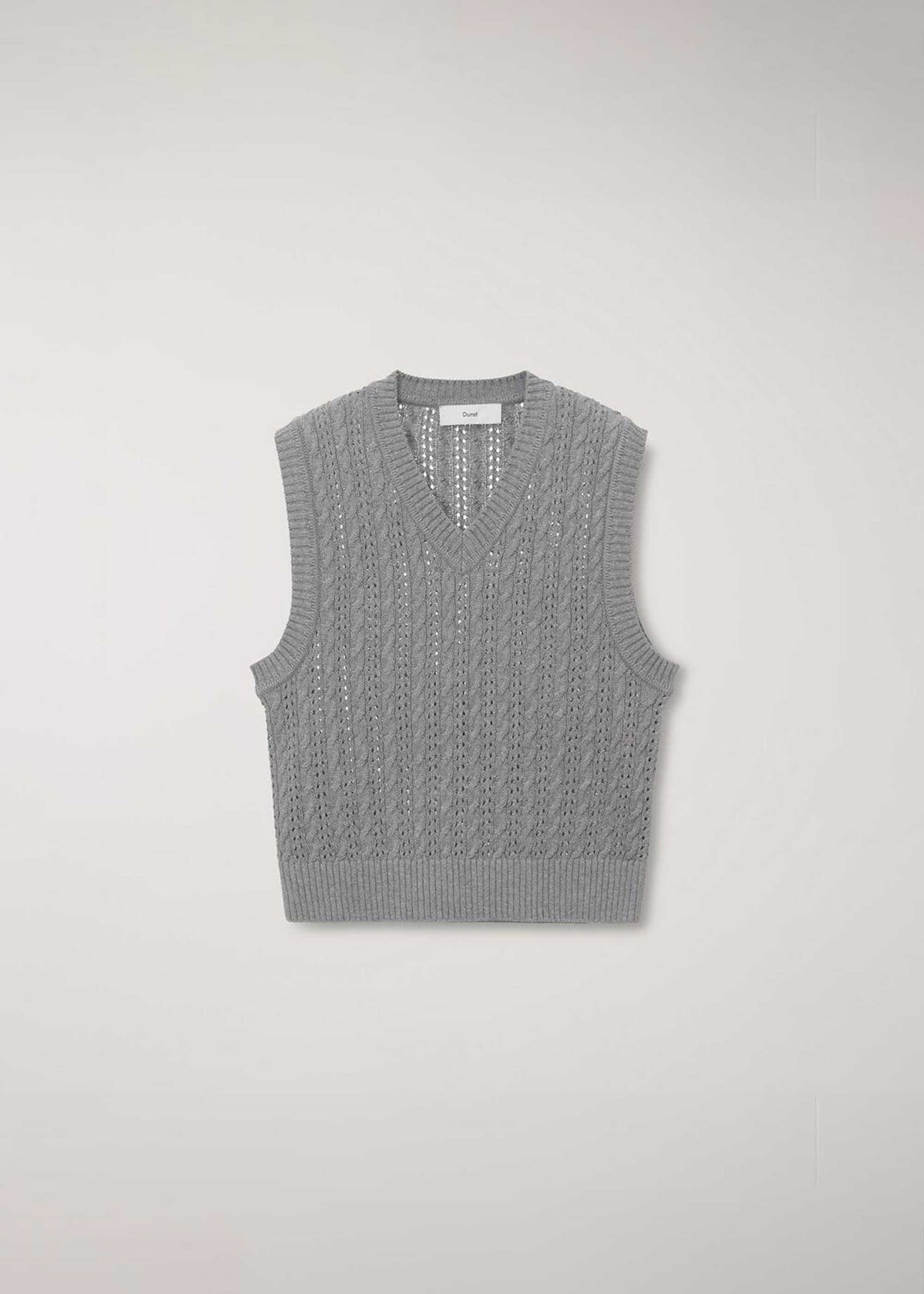 Grey Crochet-Knit V-Neck Vest
