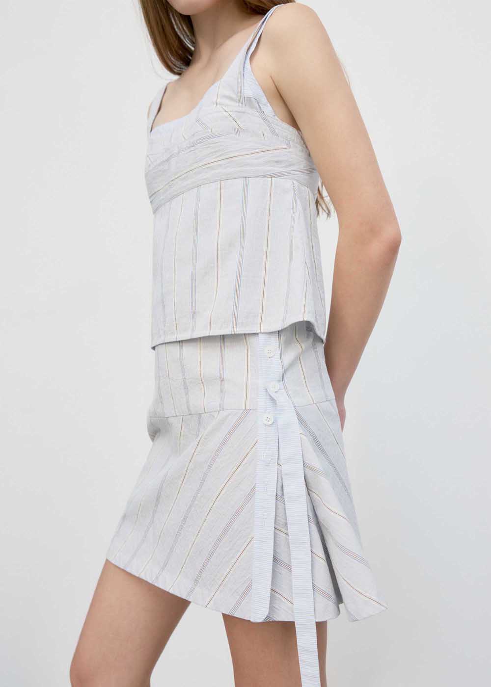 Light Grey Striped Strap Mini Dress
