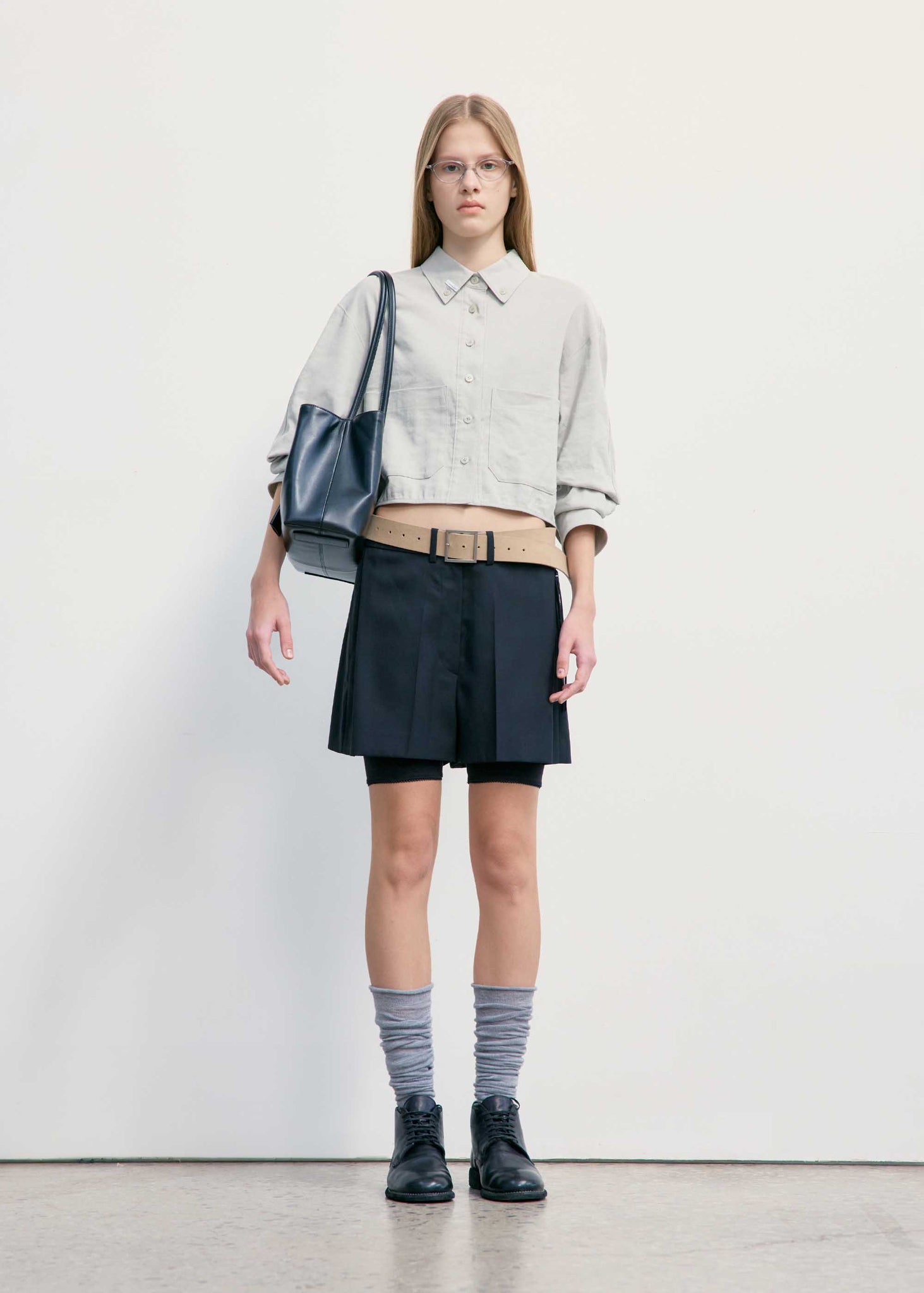 Khaki Cropped Pocket Button Down Shirt