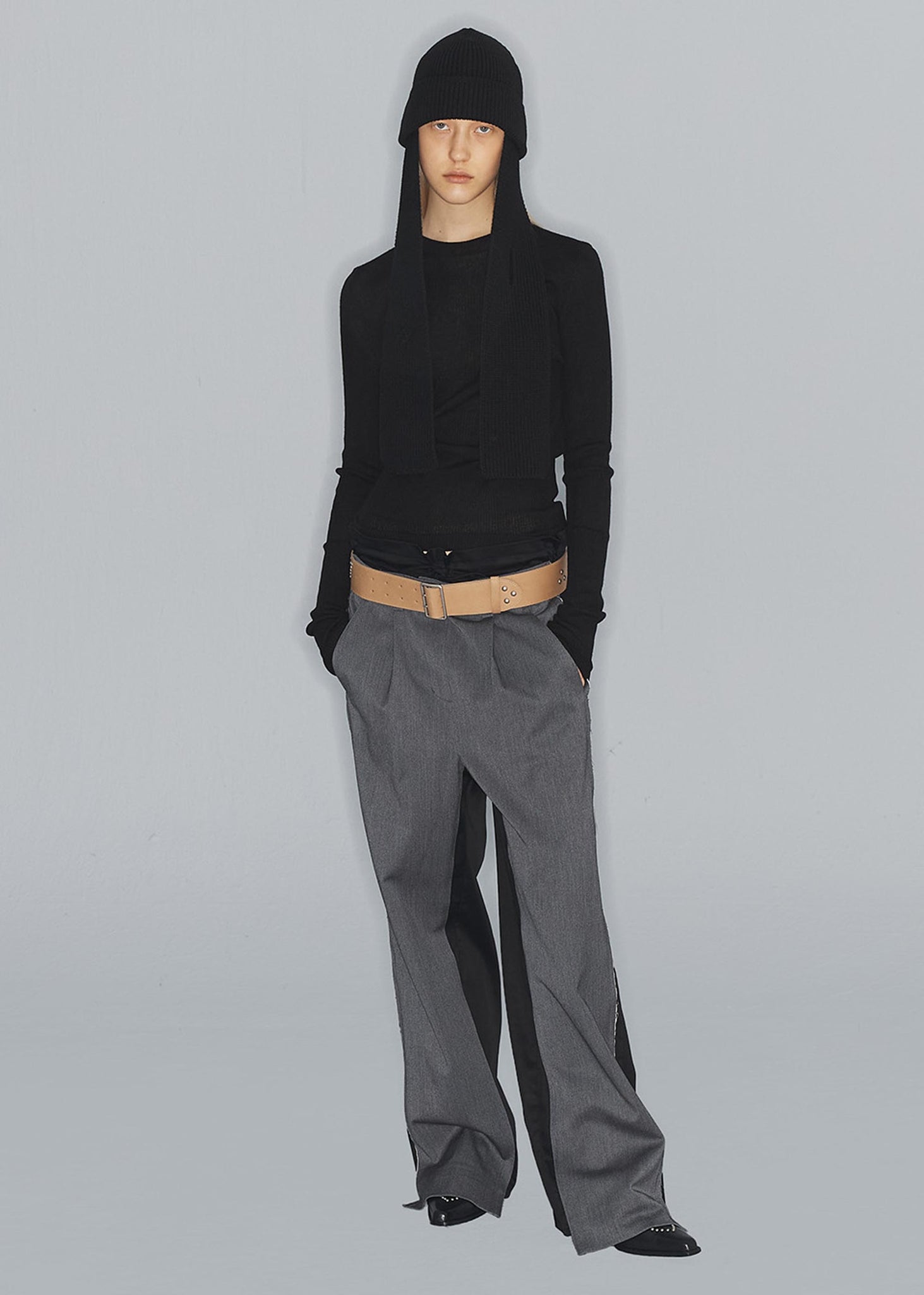 Grey and Black Relaxed Faux Trousers