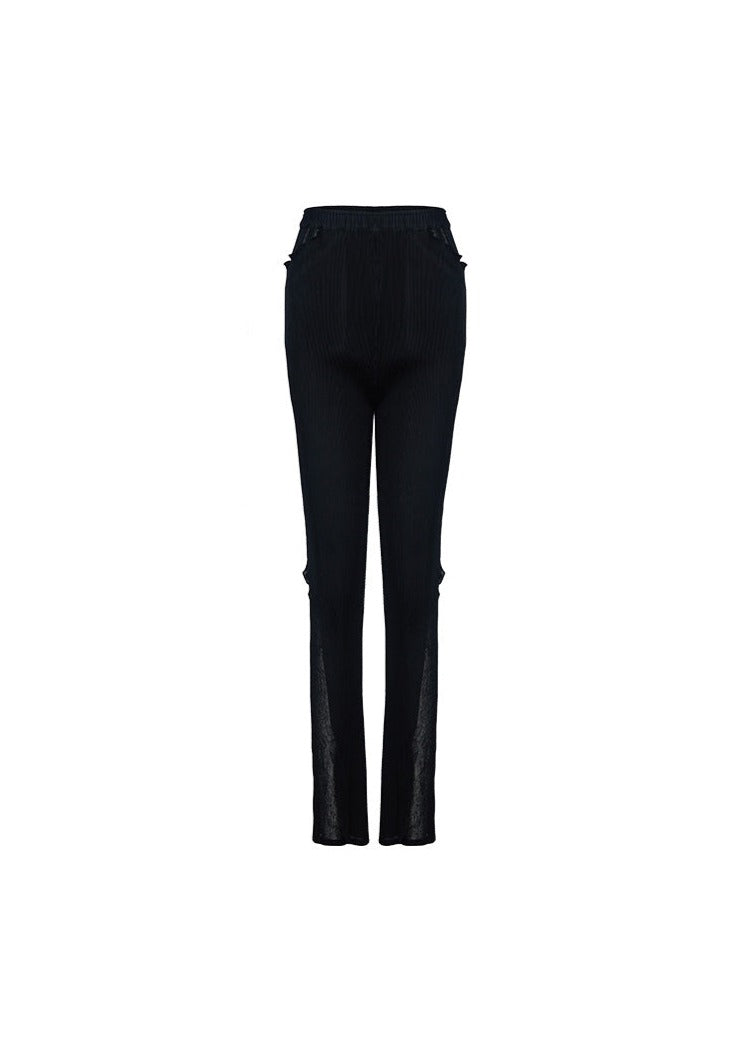 Black Pleats Lace Trousers - 157Moments