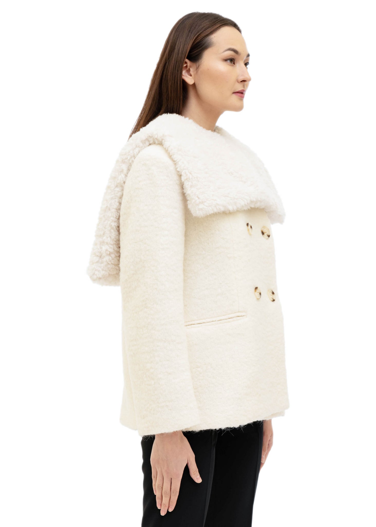 White Detachable Shearling Collar Short Coat - 157Moments