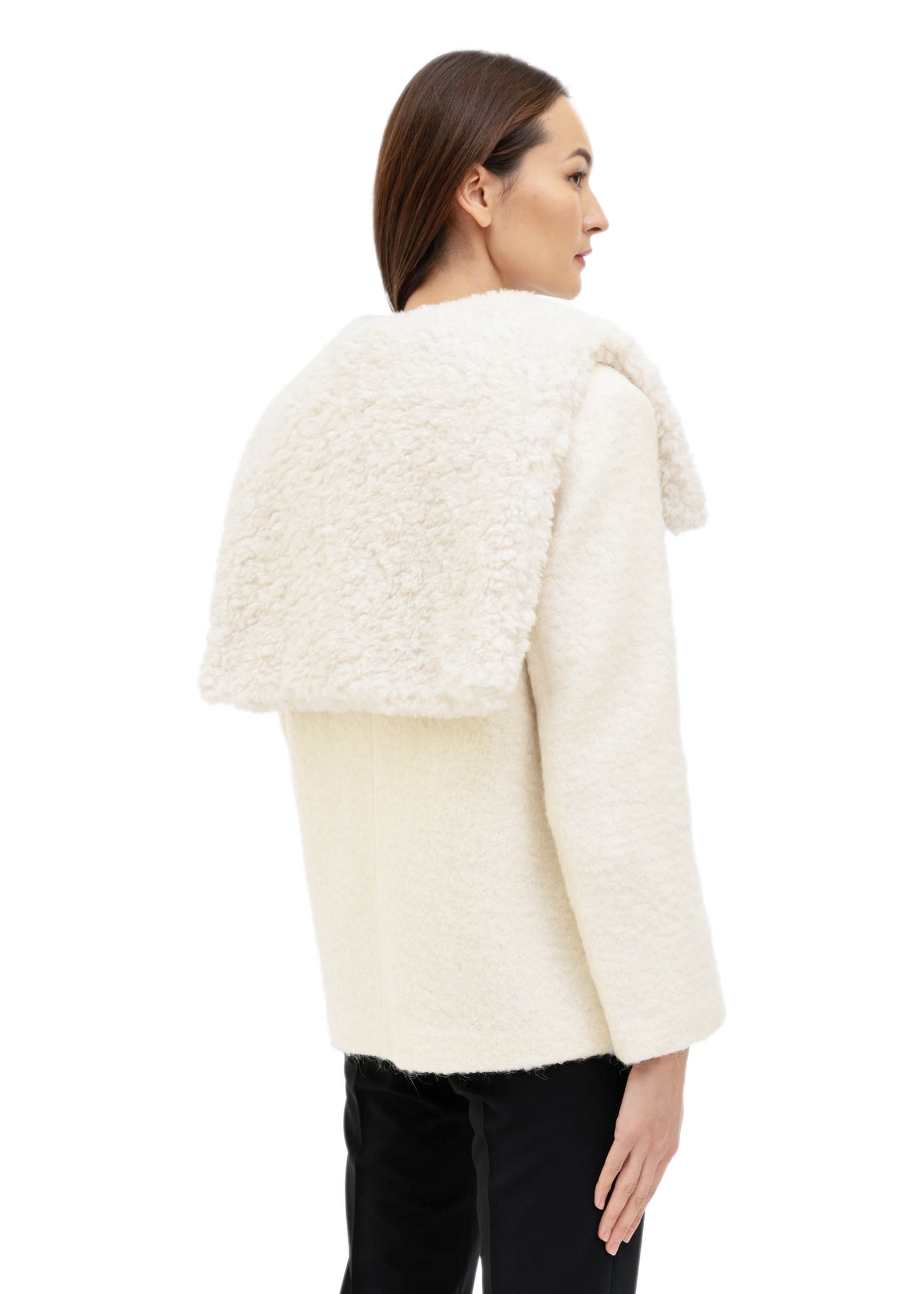 White Detachable Shearling Collar Short Coat - 157Moments