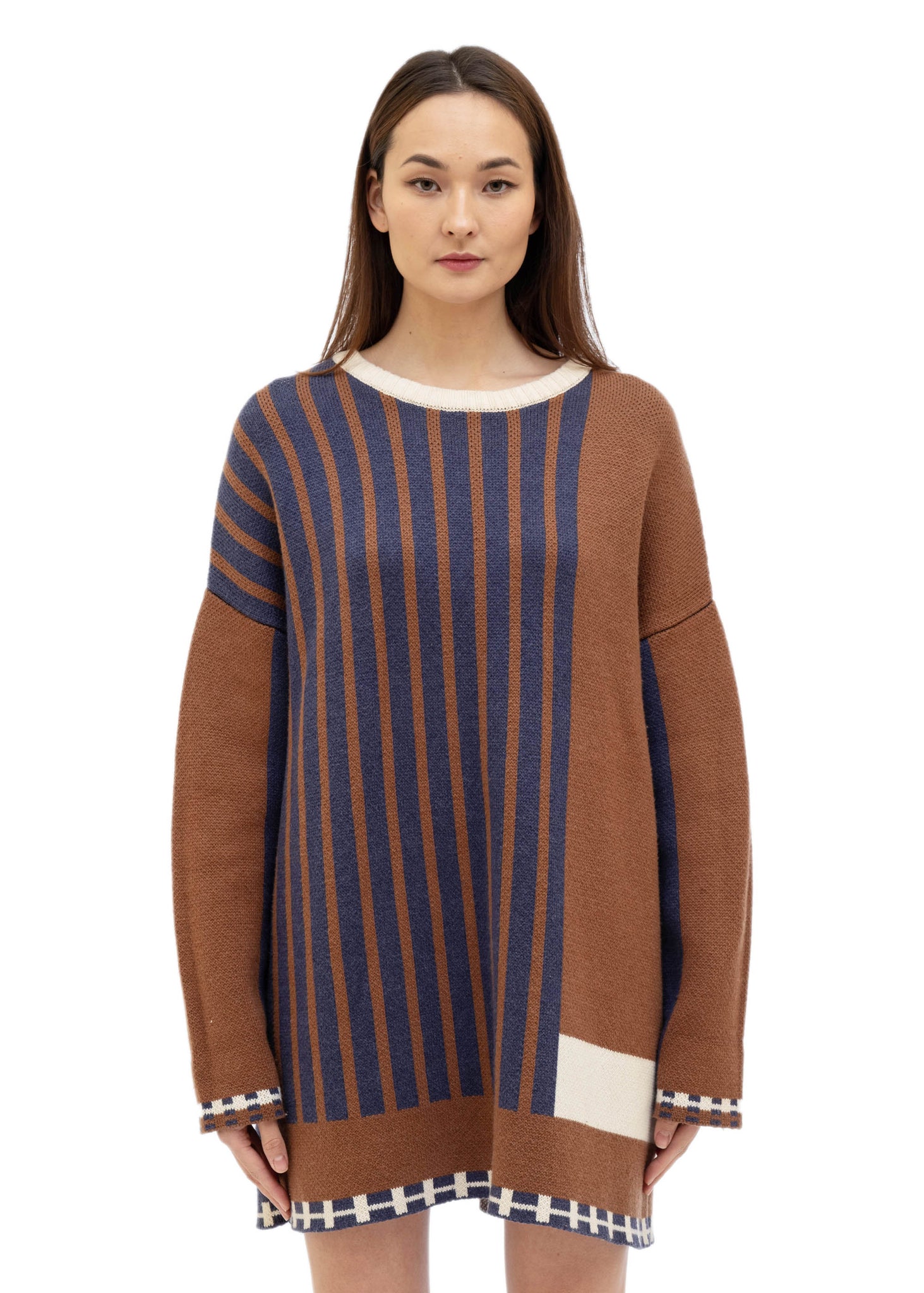 310MOOD: Blue And Brown Stripe Long Sweater - 157Moments