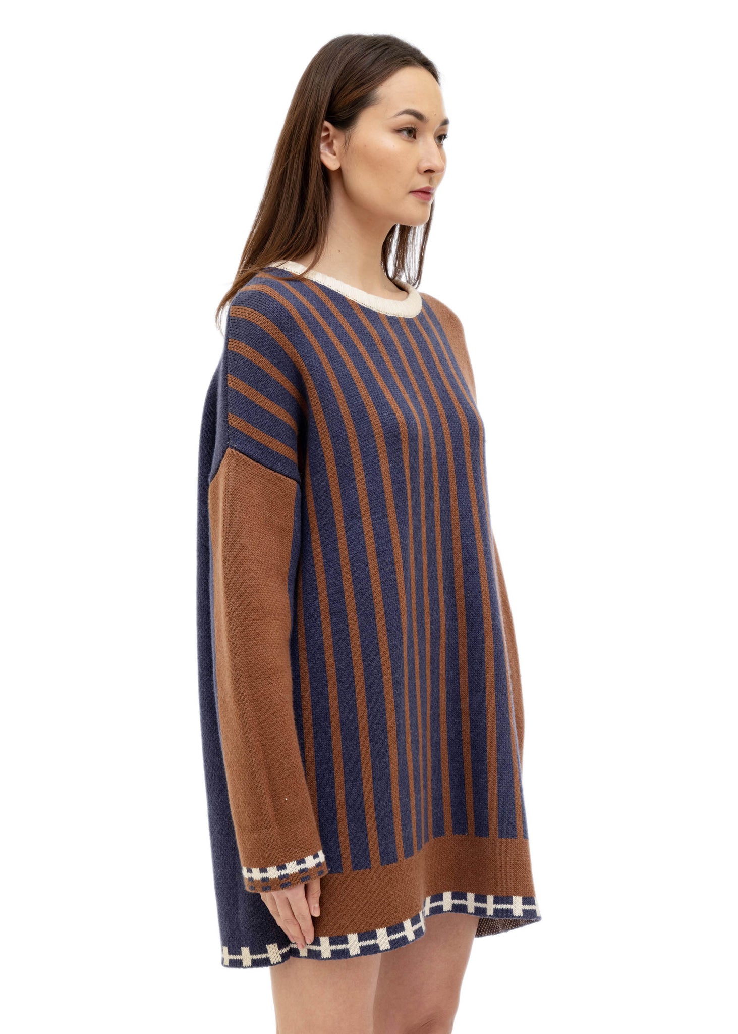 310MOOD: Blue And Brown Stripe Long Sweater - 157Moments