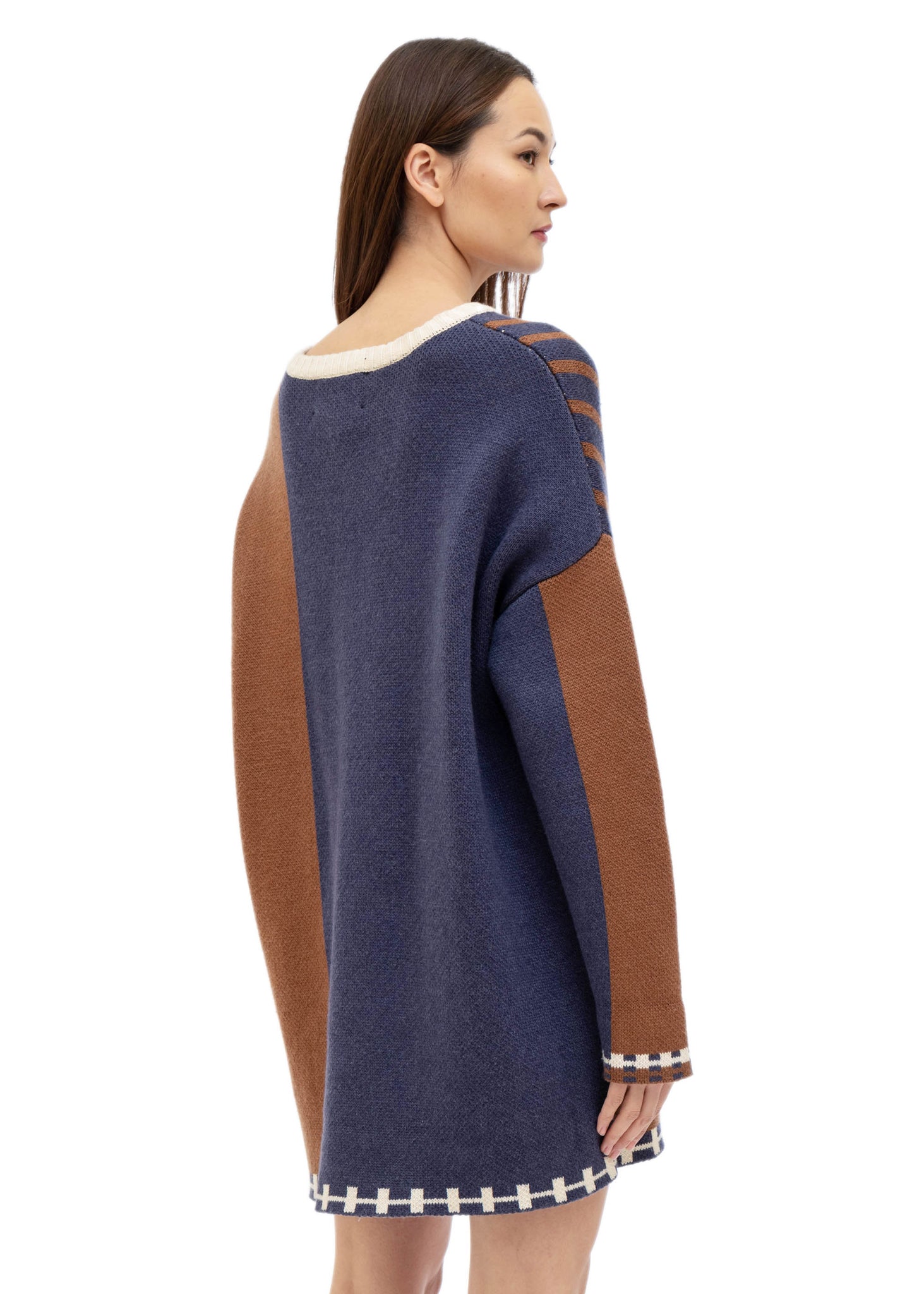 310MOOD: Blue And Brown Stripe Long Sweater - 157Moments