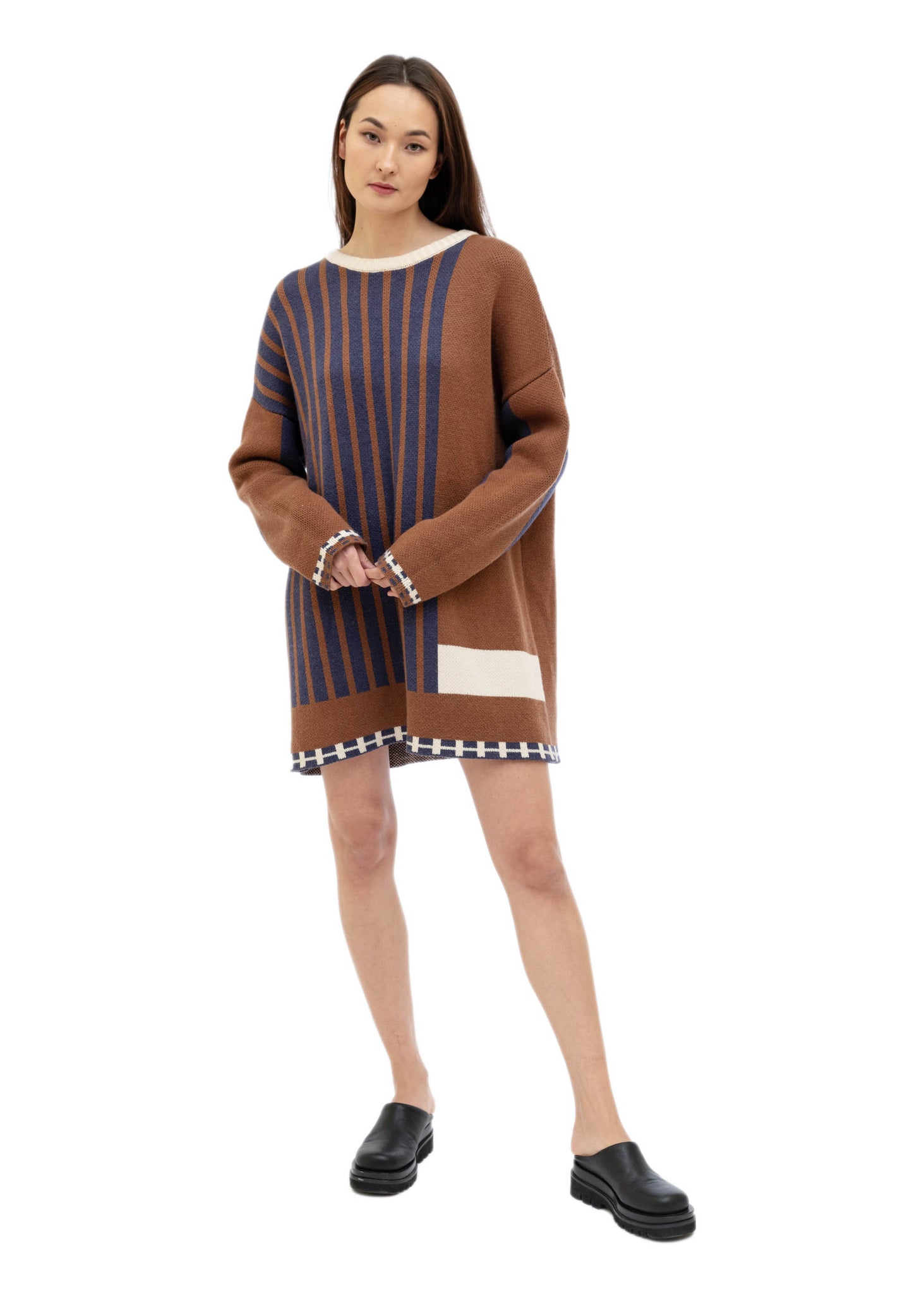 310MOOD: Blue And Brown Stripe Long Sweater - 157Moments