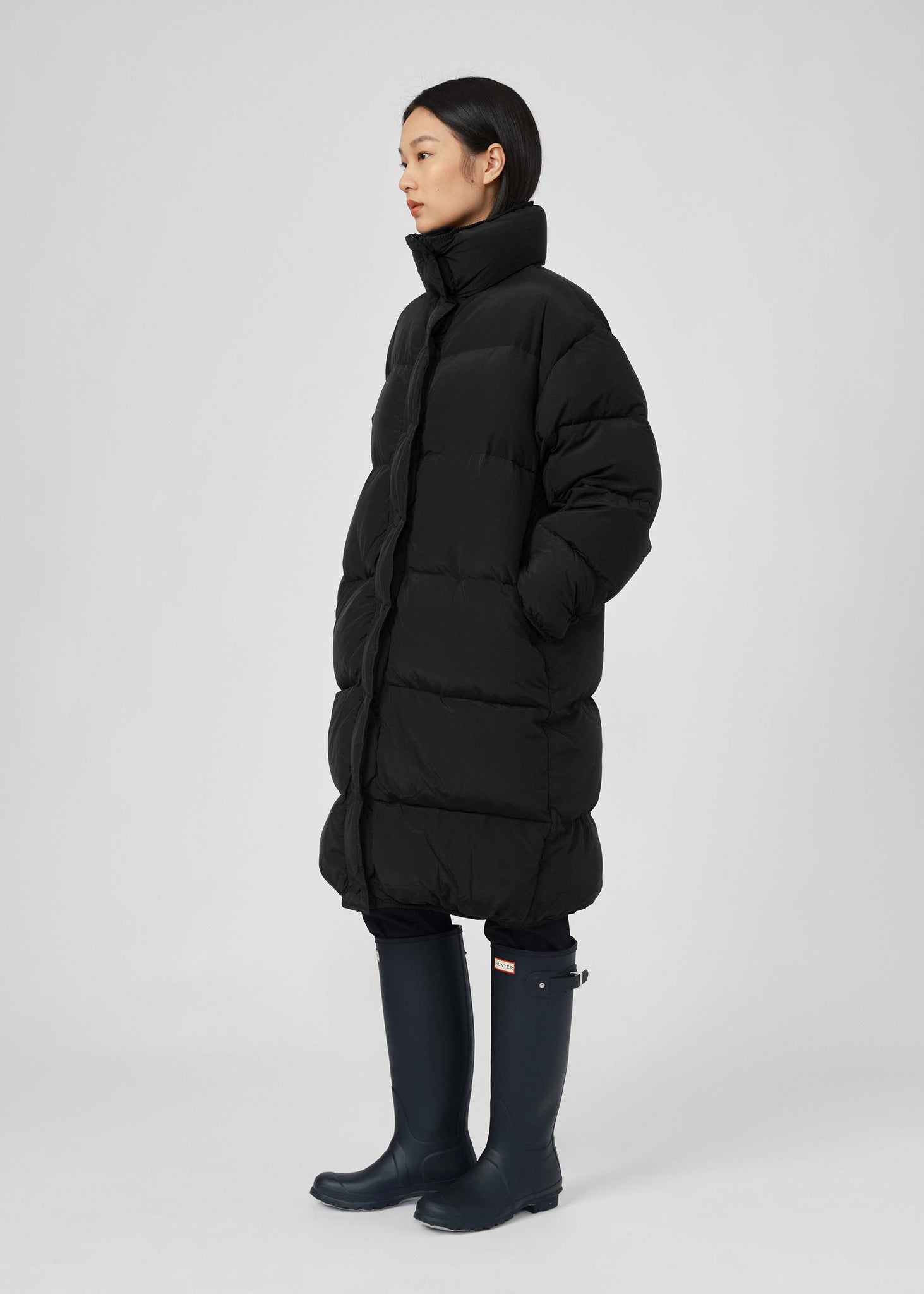 Black Stand Collar Down Coat - 157Moments