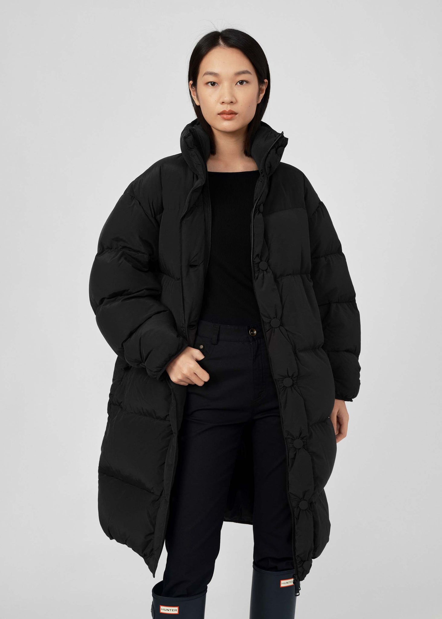 Black Stand Collar Down Coat - 157Moments
