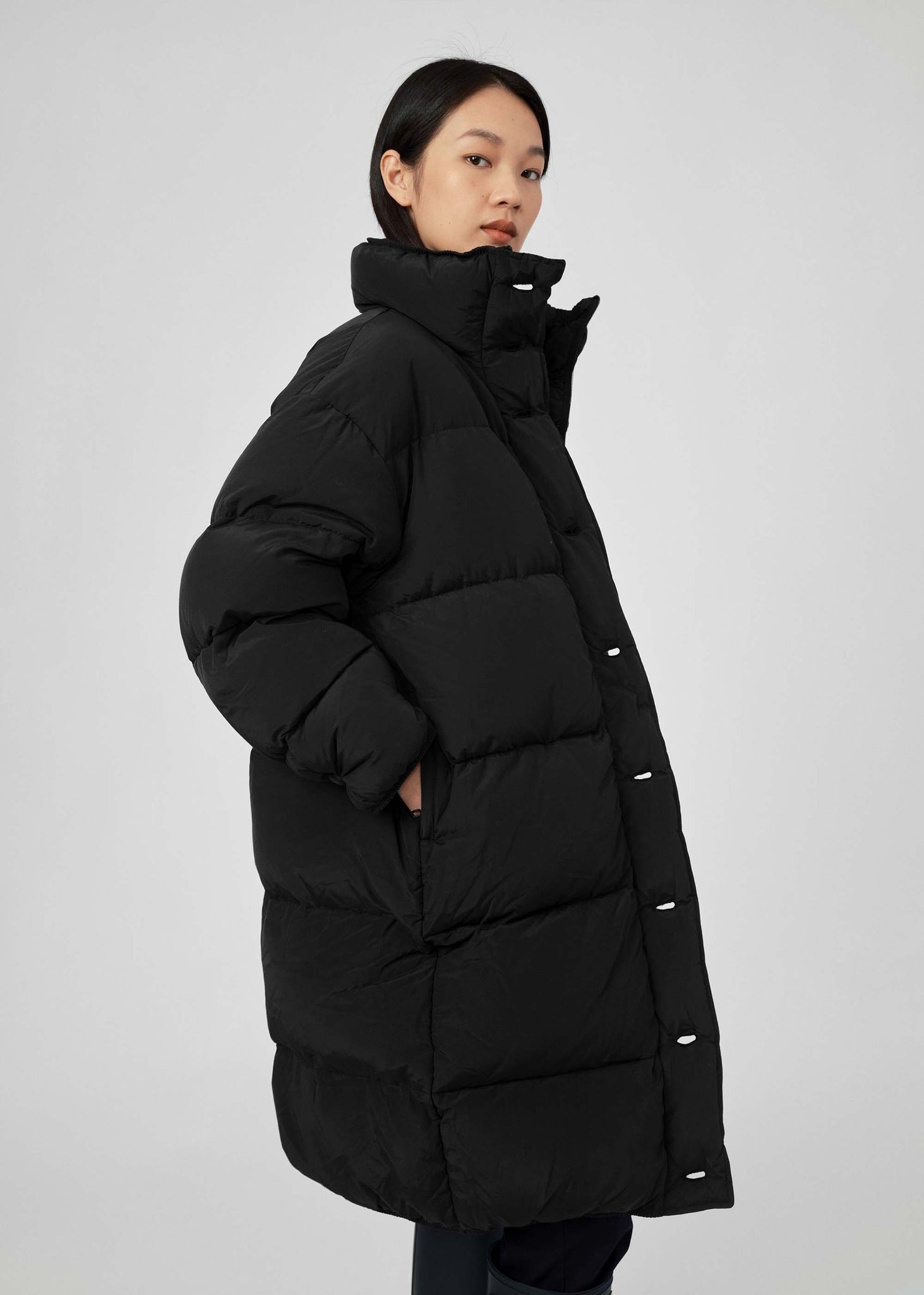 Black Stand Collar Down Coat - 157Moments