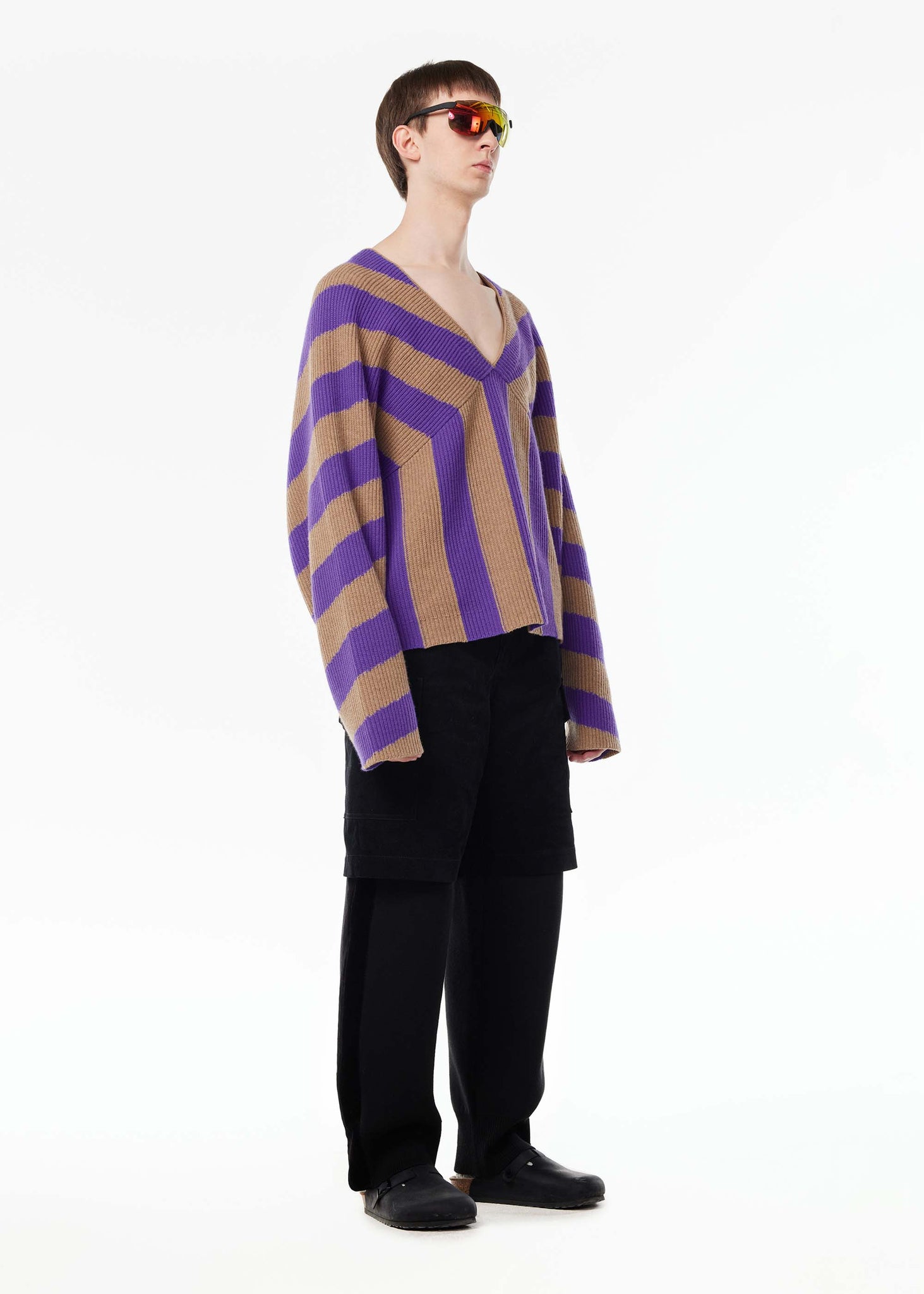 Purple & Beige Long Sleeve Pullover Sweater - 157Moments