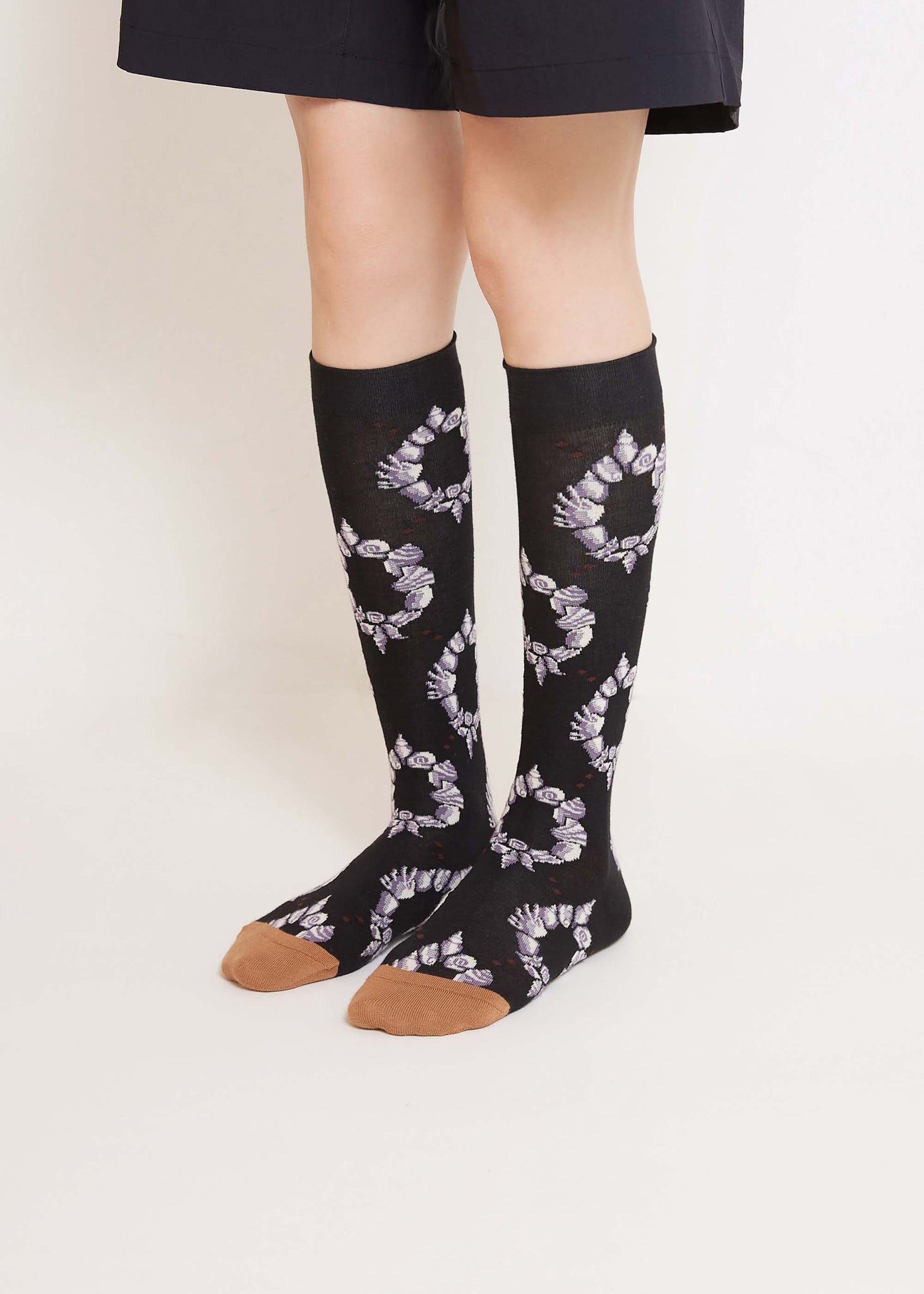 Brown Pattern Calf-High Socks - 157Moments